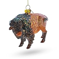 Prairie Majesty: Majestic Walking Bison - Blown Glass Christmas Ornament