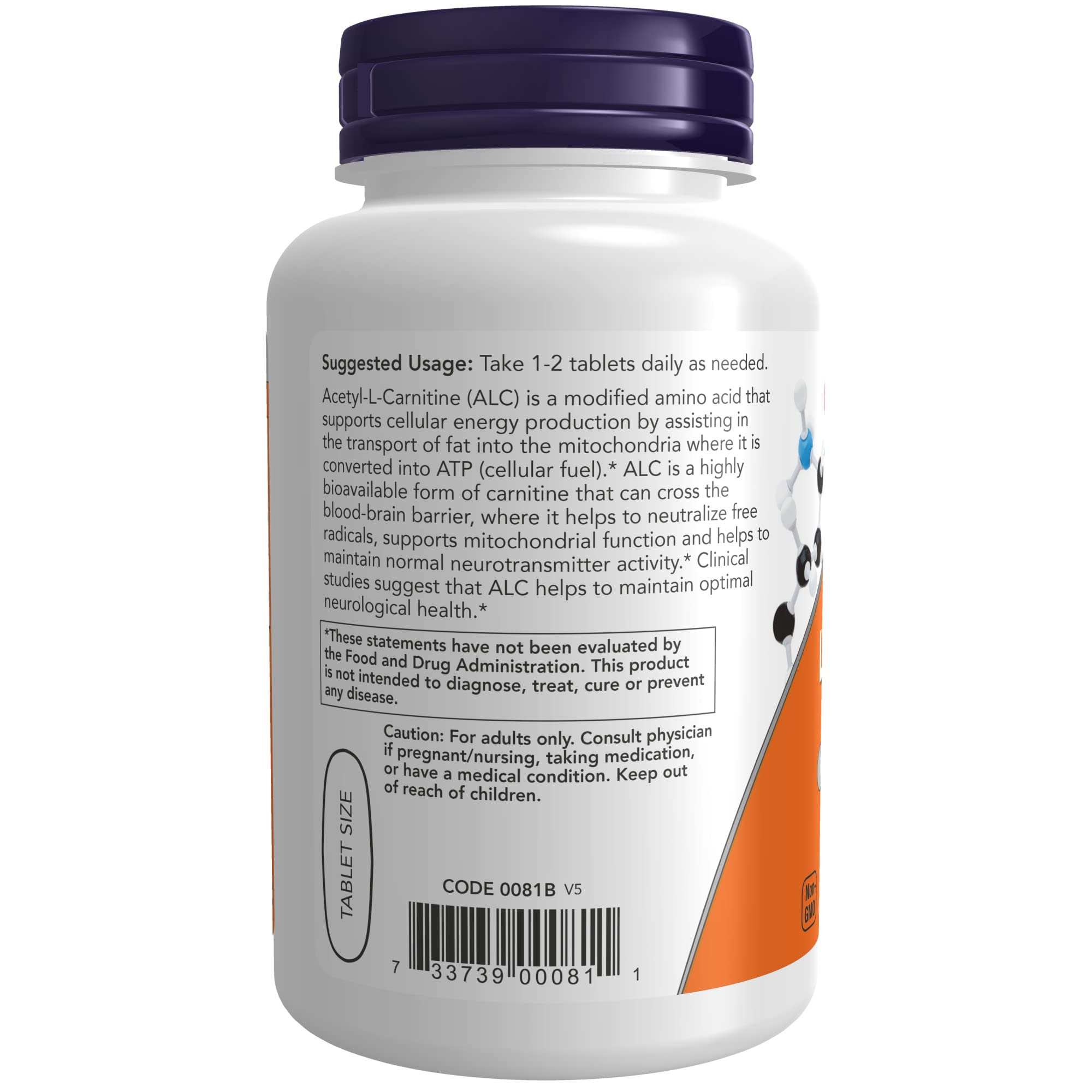 NOW Supplements, Acetyl-L-Carnitine 750 mg, Amino Acid, Brain And Nerve Cell Function*, 90 Tablets
