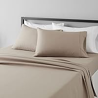 Amazon Basics Lightweight Super Soft Easy Care Microfiber 4-Piece Bed Sheet Set with 14-Inch Deep Pockets, King, Taupe, Solid
