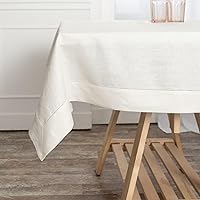 D'Moksha Homes Cream Tablecloth 60 x 156 Inch, 100% Pure Linen Tablecloth 156 inch, Summer Tablecloth, Rectangle Tablecloth, Extra Long Tablecloth - Machine Washable, Earth Friendly - Hemstitch