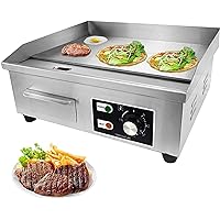 Electric Commercial Griddle Plate, 2500W Electric Countertop Flat Top Griddle with Adjustable Thermostat Removable Oil Drawer Splash Guards, Stainless Steel Restaurant Grill for Kitchen