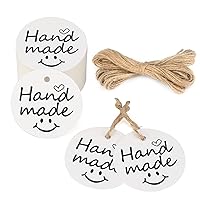 100PCS Handmade Tags, 5 cm / 2 inch Kraft Paper Hang Tags Round Tags Craft Gift Tags with Natural Jute Twine Perfect for Arts & Crafts DIY Gift Decorations (White)¡­