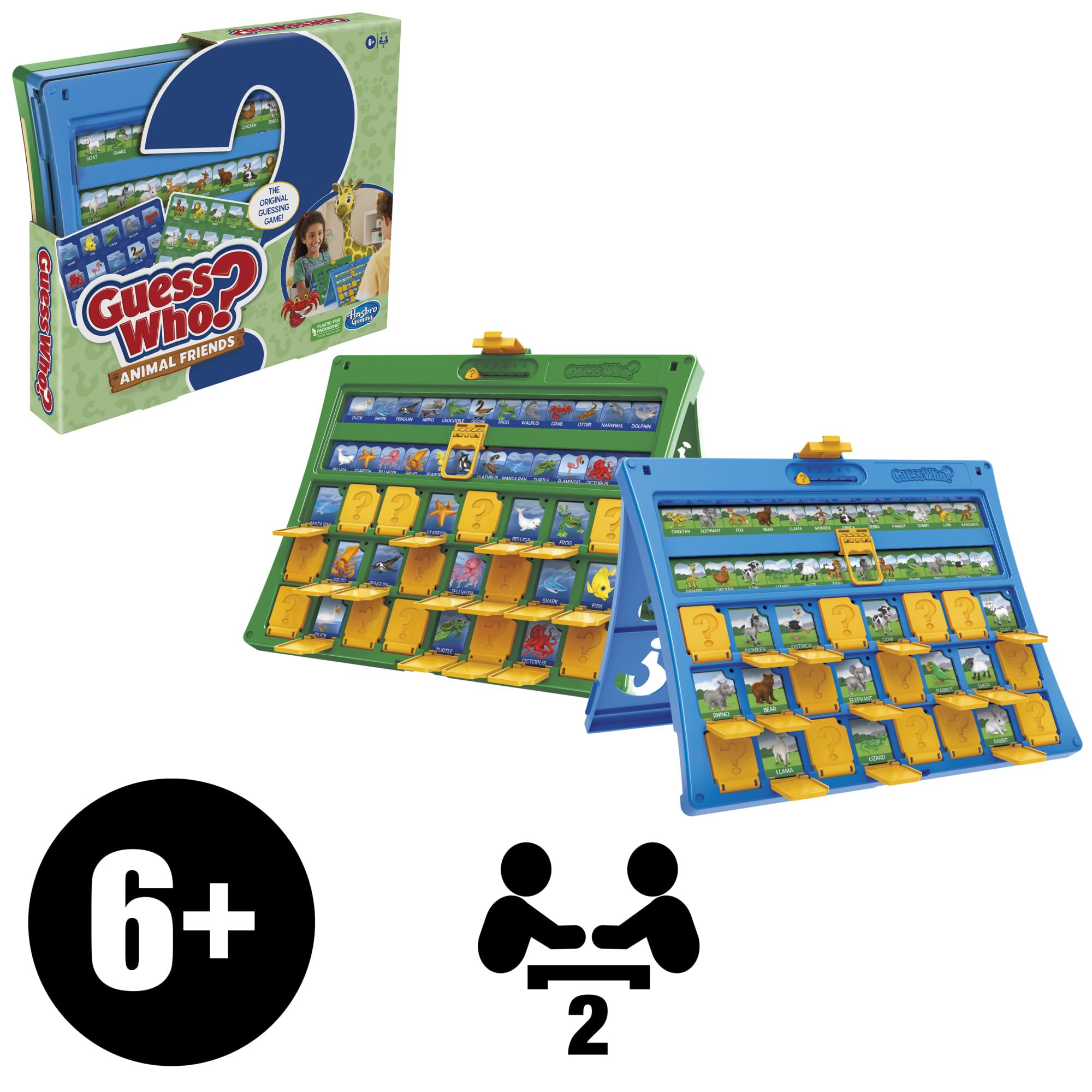 Hasbro Gaming Guess Who? Animal Friends Board Game for Kids Ages 6+, Guess Who? Game with Animals, Includes 2 Double-Sided Animal Sheets (Amazon Exclusive)