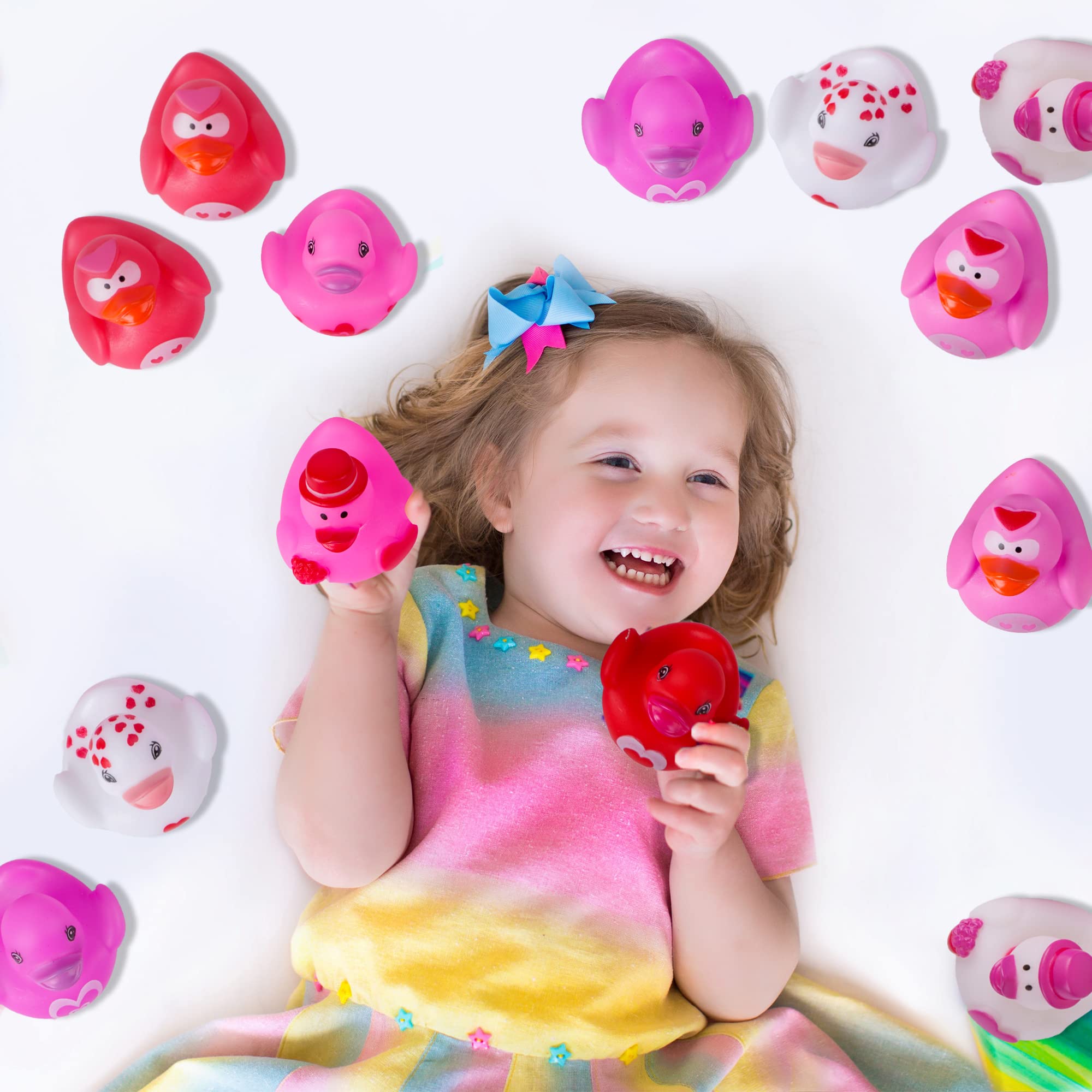 24 Pieces Valentine’s Day Rubber Ducks Novelty Mini Duckies Valentines Day Gifts for Kids Bulk,Valentines Party Favors, Giveaways Treats, Classroom Exchange Gifts