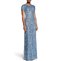 Adrianna Papell Women's Short-Sleeve All Over Sequin Gown (Nile, 4)