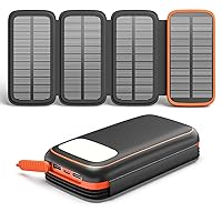 CONXWAN Solar Charger 27000mAh Power Bank with 4 Solar Panels & 3 USB Outputs, 3A Fast Charging Portable Charger USB C External Battery Pack Compatible with Smartphones Tablets