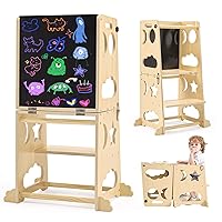 Toddler Kitchen Stool Helper, 4 in 1 Toddler Standing Tower Collapsible Kids Step Stool, Child Standing Tower for Toddlers 1-3 with Safety Rails