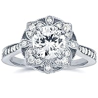 Kobelli Antique Style Floral Diamond Engagement Ring 1 1/4 CTW in 14k White Gold