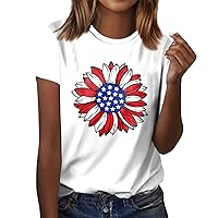 American Flag Shirt Women,Patriotic Shirts for Women Round Neck Star Graphic American Flag T Shirt Independence Day USA Basic Short Sleeve Tops Swim Suits for Women 2024 Tummy Control