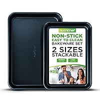 NutriChef Non-Stick Cookie Sheet Baking Pans, 2-Piece Oven Baking Trays w/ Superior Nonstick Coating - 15