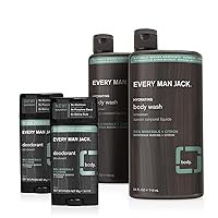 Men’s Body Wash + Deodorant Set - Cleanse All Skin Types and Fight Odors with Naturally Derived Ingredients and Sea Mineral + Citron Scent - 24oz. Body Wash Twin Pack + Deo Twin Pack