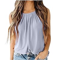 Womens Tank Tops Summer Casual Crew Neck Sleeveless Top Plain Solid Color Loose Fit Basic Tunic Shirts