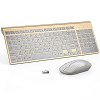 J JOYACCESS Wireless Keyboard and Mouse Combo, Ergonomic and Quiet Wireless Keyboard and Mouse Set, Portable and Customizable DPI for Laptop, Computer and PC(Gold Silver)