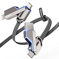 4-in-1 USB C Cable Lightning Cord 45W [Fast Charging & Data Sync] [SHEZI-Style] Flat Braided iPad Charger Cord, Multi Cable Lightning/Type C/USB A Ports for iPhone 15/15 Pro/15 Plus/15 PM, 5ft