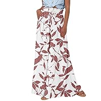 Wide Leg Pants Woman High Waist Summer Casual Loose Drawstring Comfy Flowy Vintage Floral Print Beach Trousers Pants