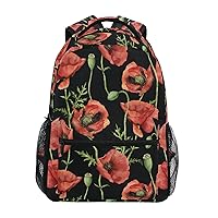 ALAZA Red Poppy Flowers Floral Backpack Purse with Multiple Pockets Name Card Personalized Travel Laptop School Book Bag, Size M/16.9 inch