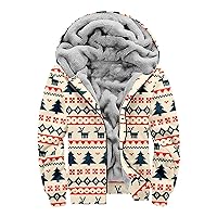 Graphic Hoodies For Men,Unisex Plus Size Hoodies Christmas Printed Zipper Hoodie Sherpa Lined Heavyweight Warm Sweatshirt