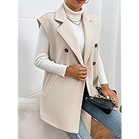 VUBLY Women's Coats Women's Winter Coats Solid Double Breasted Vest Overcoat Warmth Special Autumn and Winter Fashion Novel (Color : Beige, Size : X-Small)