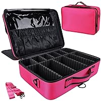 Travel Professional Makeup Case Organizer Bag for Women | Portable Artist Storage Makeup Brush Bag with Adjustable Dividers, PINK, 18 INCH (2 LAYER), Travel Accessories