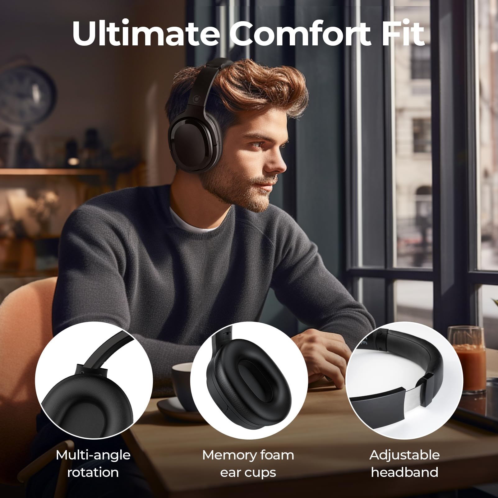 tapaxis Experience Unparalleled Sound with Hybrid Active Noise Cancelling Wireless Headphones - Bluetooth Over Ear Headphones with Travel Case, Protein Earpads, 30H Playtime, Black