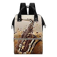 Saxophone Musical Notes Diaper Bag Backpack Travel Waterproof Mommy Bag Nappy Daypack