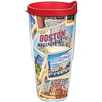 Tervis Massachusetts - Boston Collage Postcard Tumbler with Wrap and Red Lid 24oz, Clear