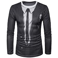 GRATJCIN Men's 3D-Print Realistic Suit Tuxedo Long Sleeve T-Shirt