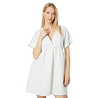 Madewell Linen-Blend V-Neck Dolman-Sleeve Mini Dress in Stripe Dusty Twilight 2XL (Women's 18)