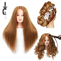 Mannequin Head With Hair 26 inch 60% Real Hair Mannequin Head for Hair Styling Salon Cosmetology Training Head Hairdresser Practice Head (26inch Makeup, 27#)