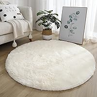 5.3x5.3 Soft White Round Area Rug for Bedroom Modern Fluffy Circle Rug for Kids Girls Baby Room Indoor Plush Circular Nursery Rugs Cute Cozy Area Rugs for Living Room