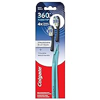 Colgate 360 Floss Tip Replaceable Head Toothbrush Starter Kit, 2 Brush Heads and Metal Handle