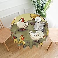 A Brood of Chickens Print Tablecloth Waterproof Round Table Cloth 60 in Wrinkle Free Dining Table Cover for Kitchen Tabletop Decoration