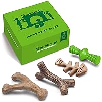 Benebone Puppy Holiday 4-Pack Dog Chew Toys, Made in USA, 30lbs and Under, for Modest Chewers, All Breed Sizes
