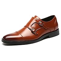 Mens Dress Shoes Italian Fashion Double Monk Strap Slip On Loafer Shoes Oxford Leather Shoes for Men