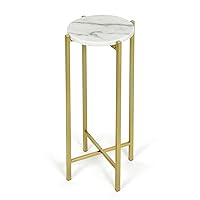 White Marble Collapsible Side Accent Drink Table with Gold Metal Legs, ‎8.5 in x 8.5 in x 22.5 in