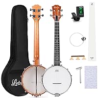 Banjolele, Sapele Travel Banjolele 26 Inch 4 String Lotmusic Remo Drumhead Open Back with Beginner Kit Extra String Allen Wrench Tuner Sandpaper Ruler and Bag