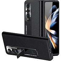 Case for Samsung Galaxy Z Fold 4, Hinge Protection Premium Leather Hybrid Hard Case with Magnetic Kickstand Screen Protector Shockproof Protection Phone Cover 2022,Black