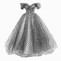 Women's Vintage Polka Dots Off Shoulder Prom Dresses Tea Length Formal Evening Party Gowns