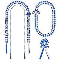 17 Pcs Graduation Leis and Graduation Cords 2024 Braided Necklace Adjustable Graduation Gift for Student Graduation Gifts Party Supplies (Blue and White)