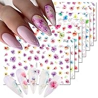 8 Sheets Flower Nail Art Stickers 3D Nail Stickers Acrylic Spring Nail Decals Nail Art Supplies Pink Floral Leaf Cherry Blossom Adhesive Transfer Sliders DIY Manicure Nail Art Decorations for Women