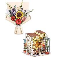 Rolife DIY Miniature Kits and 3D Wooden Puzzles for Adults (Emily's Flower Shop+Wooden Flower Bouquet)