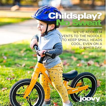 Joovy Noodle Bike Helmet for Toddlers and Kids Aged 1-9 with Adjustable-Fit Sizing Dial, Sun Visor, Pinch Guard on Chin Strap, and 14 Vents to Keep Little Ones Cool (Small, Blueberry)