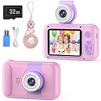 Kids Camera with 180° Flip-up Lens for Selfie & Video, HD Digital Video Cameras for Toddler with 32GB SD Card, Ideal for 3-8 Years Old Girls Boys on Birthday Christmas Party as Gift
