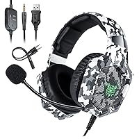 Gaming Headset for Mac Laptop,Led Light Headset Stereo 3.5 Mm Wired Over Ear Gaming Headphone with Noise Cancelling Microphone (Camouflage)