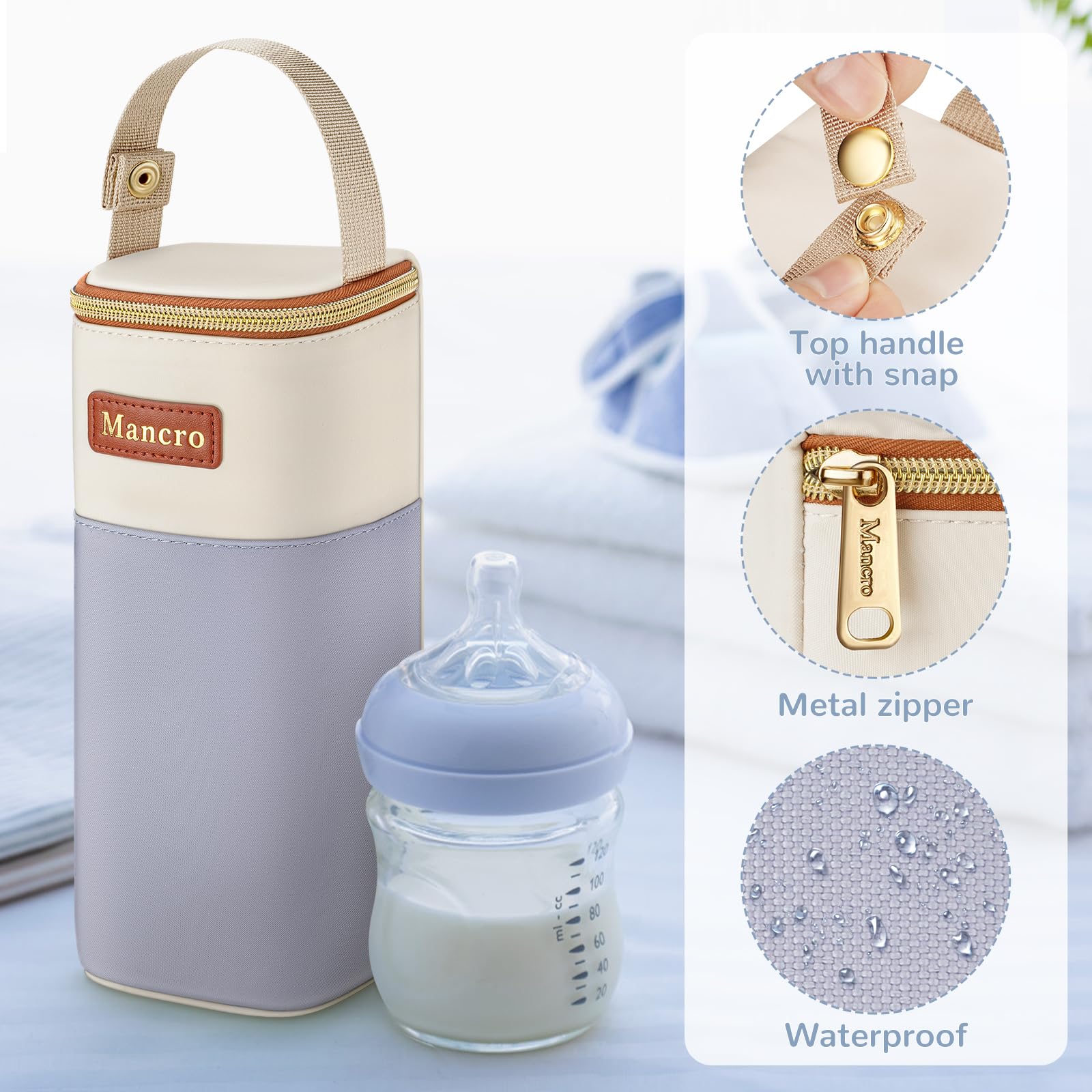 Breastmilk Cooler Bag with Ice Pack, 2pack Breastmilk Cooler Bags, Fits Baby Bottles up to 12 Oz Insulated Baby Bottle Bag with Button Handle