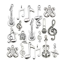 Youdiyla 70pcs Musical Symbol Charms Collection, BULK Music Notes Elements Guitar Violin Microphon Tape Horn Charms Metal Pendant Craft Supplies Findings for Jewelry Making-Silver HM211