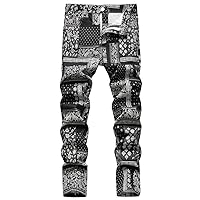 Men Paisley Bandanna Digital Printed Stretch Jeans