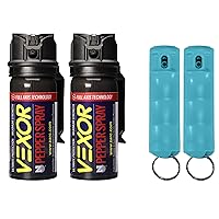 Vexor Pepper Spray 4 Pack Bundle - 2 Full Axis with Belt Clip Self Defense Police Strength, 20 Ft. Range + 2 Pack Flip-Top Finger Grip, 20+ Shots, 10-12 Ft. Range