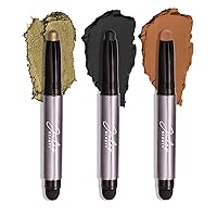 Julep Eyeshadow 101 Crème to Powder Waterproof Eyeshadow Stick - Smokey Eye 3 Piece Eyeshadow Palette - Caramel Matte, Khaki Green Shimmer, Onyx