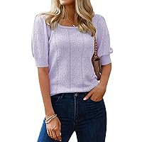 HOTOUCH Womens Tops 2024 Trendy Fashion Puff Sleeve Casual Knit Square Neck Soft Cute Tunic Blouses Shirts Pullover Sweaters